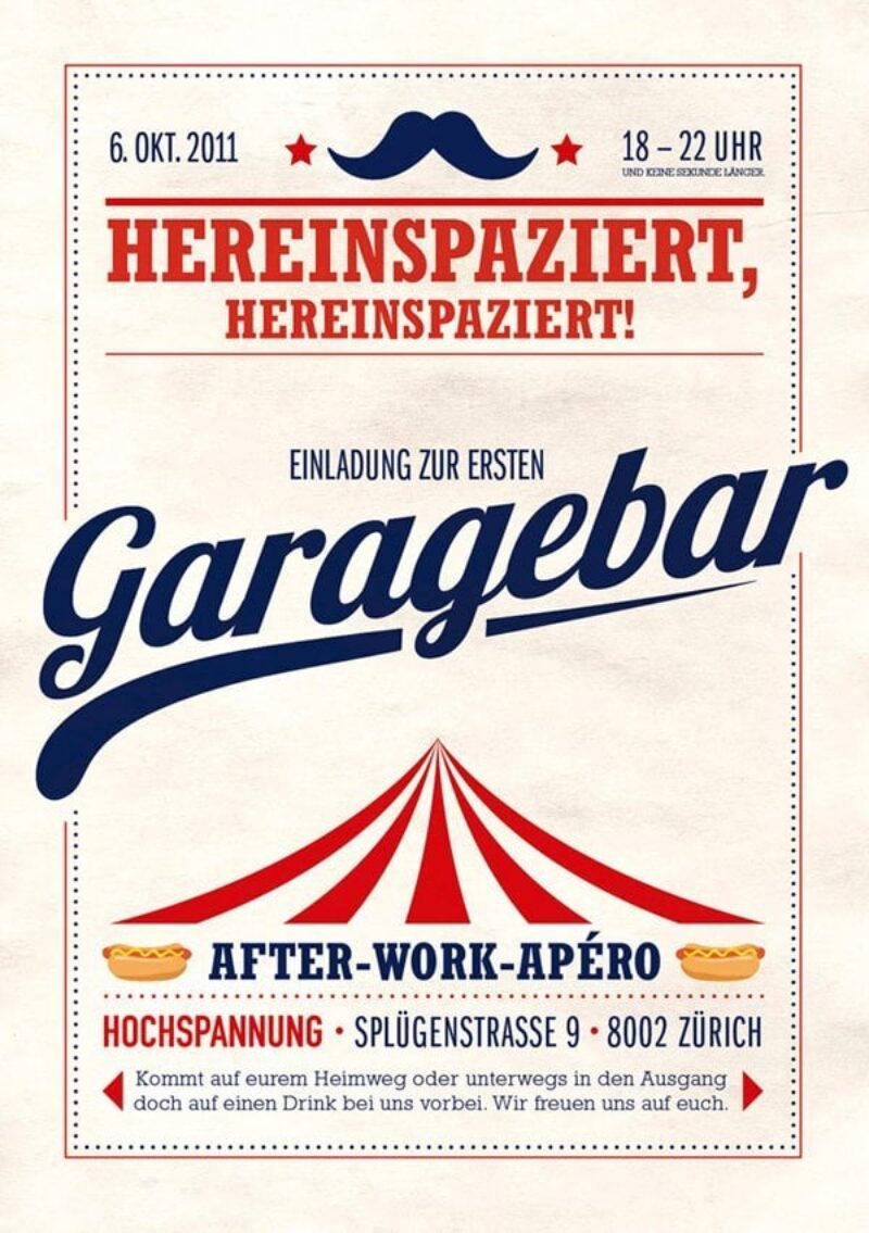 Hochspannung Werbeagentur Zürich Garagebar Flyer